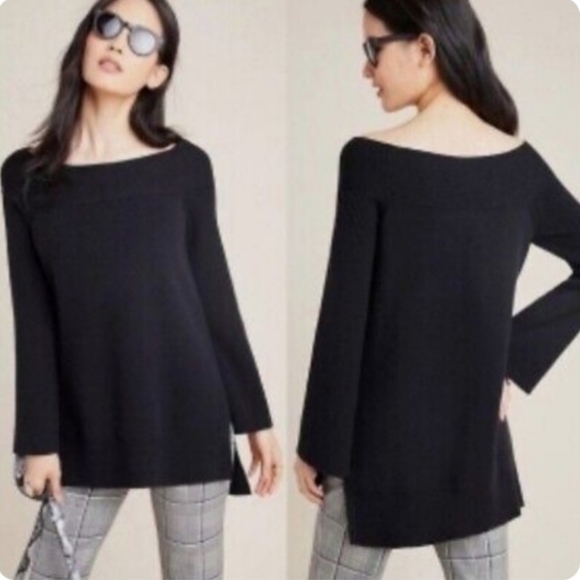 Anthropologie | Off-the-Shoulder Black Knit Top - Picture 7 of 8